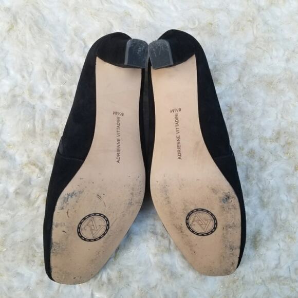 Square Toe Pumps Adrienne Vittadini Lave Size 8.5 Black Suede Leather Pilgrim - Picture 12 of 15